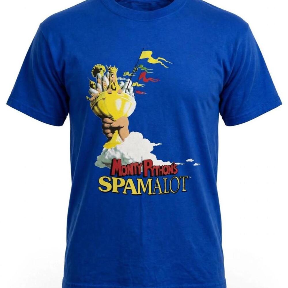 VTG Monty Python's Spamalot T-Shirt Mens L Blue NOS dead stock ToysRus tag